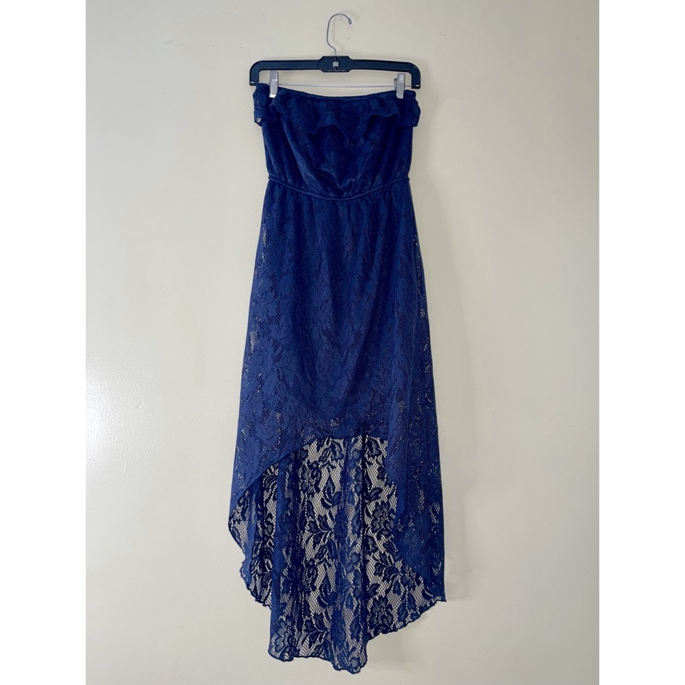 Navy Strapless Lace High Low Dress - Trixxi Small